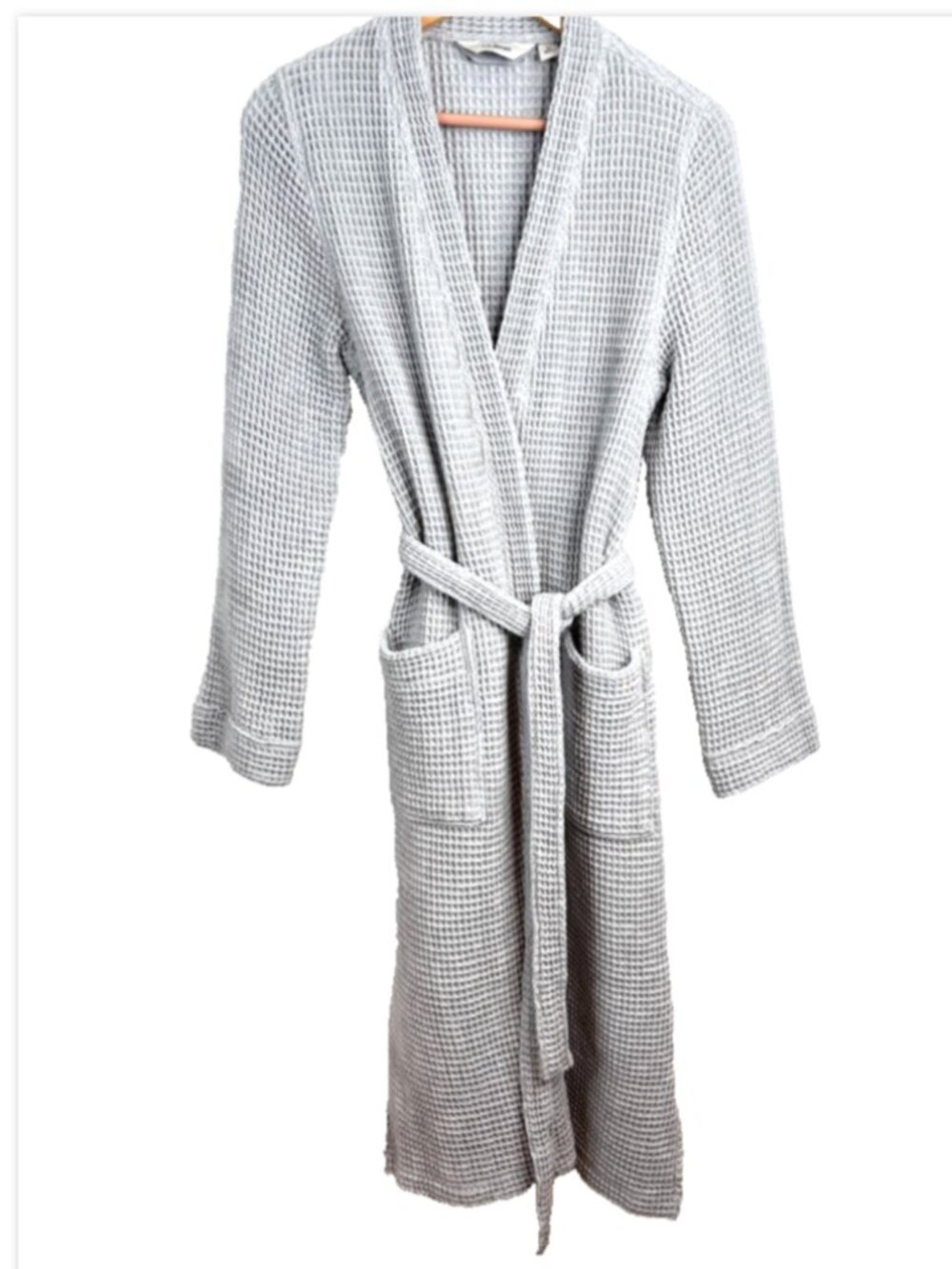LL Bean Comfort Waffle Robe XS Gray Turkish Cotton Pockets Belt Loungewear Spa